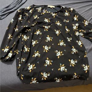 LOFT Black Floral Blouse